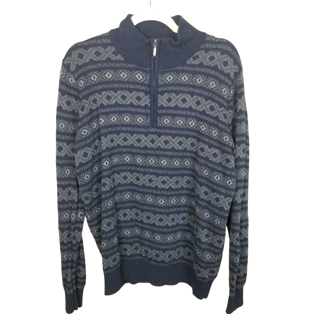 LL Bean Mens Fair Isle Nordic Cotton Cashmere Sweater Sz L Ski Cabincore Outdoor